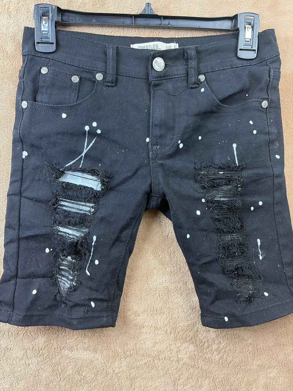 Trestles Supply Co Boys 10 Black Distressed Jean Shorts Paint Splatter Skater